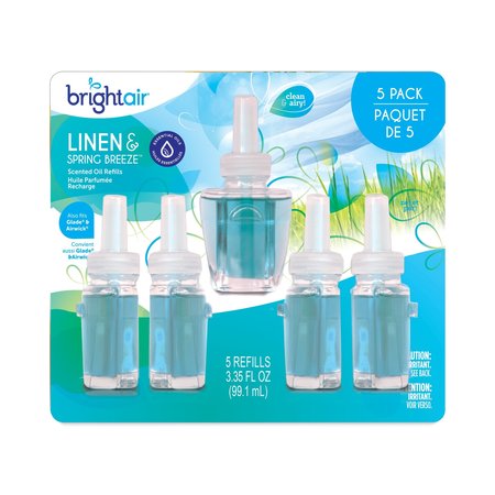 BRIGHT AIR Electric Scented Oil Air Freshener Refill, Linen and Spring Breeze, 0.67 oz Bottle, PK5 BRI900669